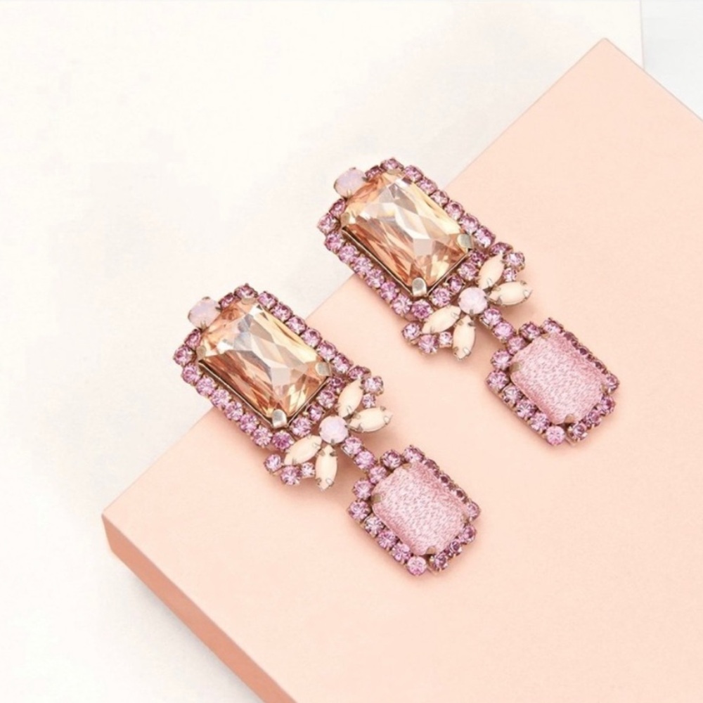 🌱 Mignonne Gavigan Isabella Long Drop Earrings Pink Crystals